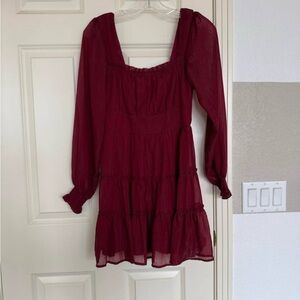 Altar'd State Ruffled Smocked Mini Dress in Wine Red